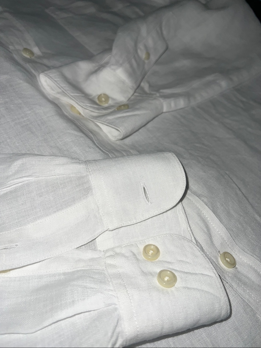 White 100% Linen Long Sleeve Button Up - Picture 6 of 8